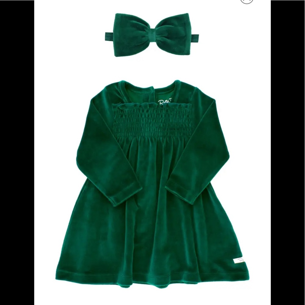 Evergreen Velour dress & headband